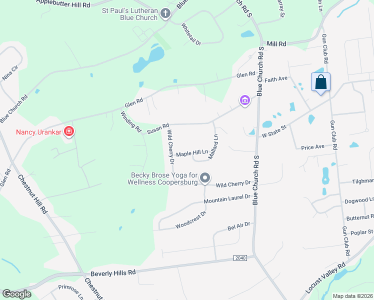 map of restaurants, bars, coffee shops, grocery stores, and more near 6449 Maple Hill Lane in Coopersburg
