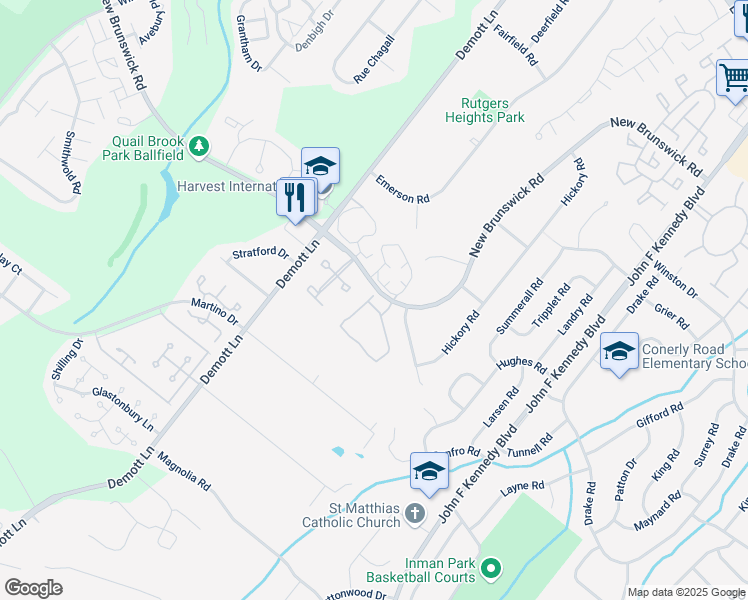 map of restaurants, bars, coffee shops, grocery stores, and more near 127 Bayberry Drive in Franklin Township