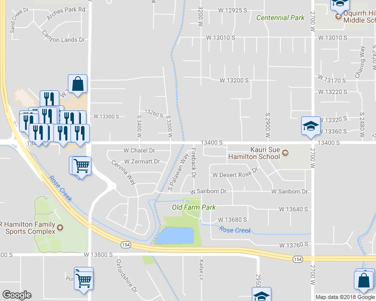 map of restaurants, bars, coffee shops, grocery stores, and more near 3258 Palawan Way in Riverton