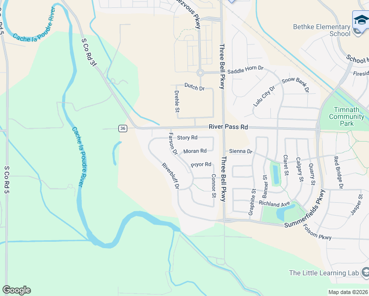 map of restaurants, bars, coffee shops, grocery stores, and more near 5985 Story Road in Timnath