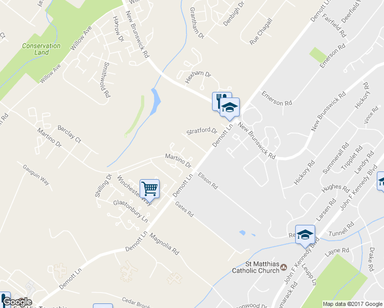 map of restaurants, bars, coffee shops, grocery stores, and more near 14 Canterbury Circle in Franklin Township