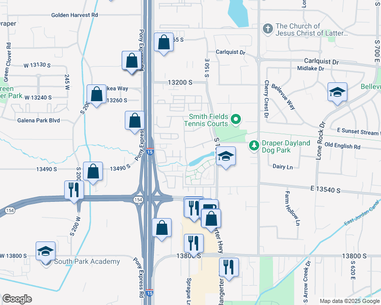 map of restaurants, bars, coffee shops, grocery stores, and more near 118 Cache Point Lane in Draper