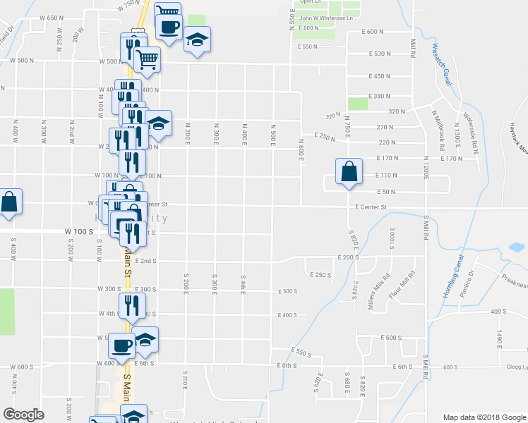 map of restaurants, bars, coffee shops, grocery stores, and more near 494 East Center Street in Heber City