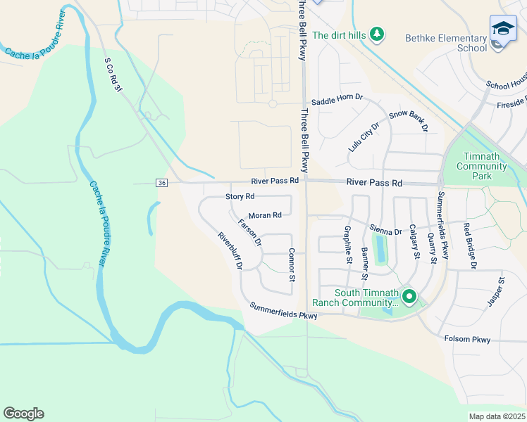 map of restaurants, bars, coffee shops, grocery stores, and more near 6070 Moran Road in Timnath