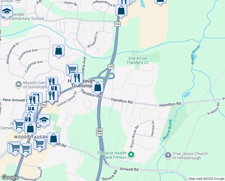 map of restaurants, bars, coffee shops, grocery stores, and more near 17 Old Somerville Road in Somerset County