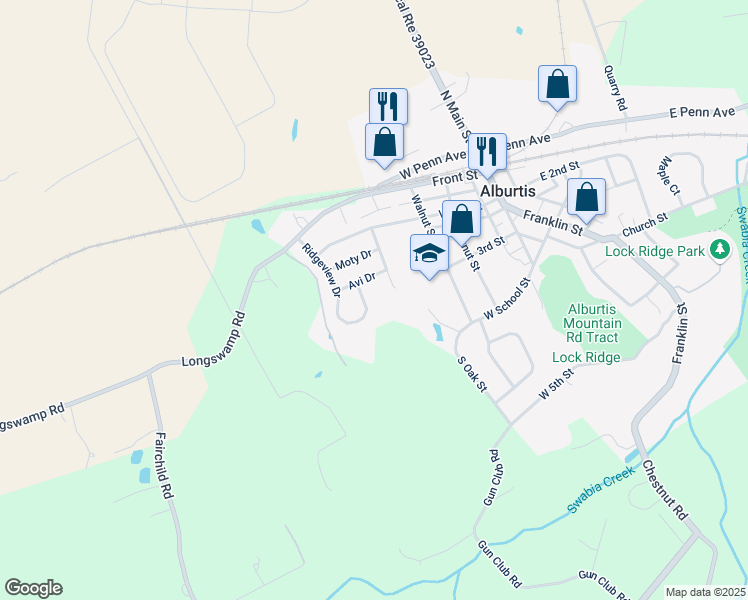 map of restaurants, bars, coffee shops, grocery stores, and more near 316 Ridgeview Drive in Alburtis