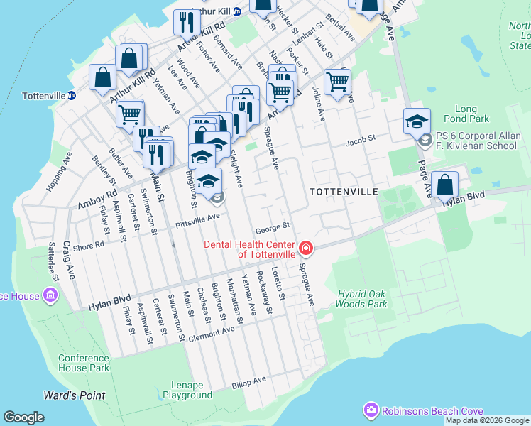 map of restaurants, bars, coffee shops, grocery stores, and more near 405 Sleight Avenue in Staten Island