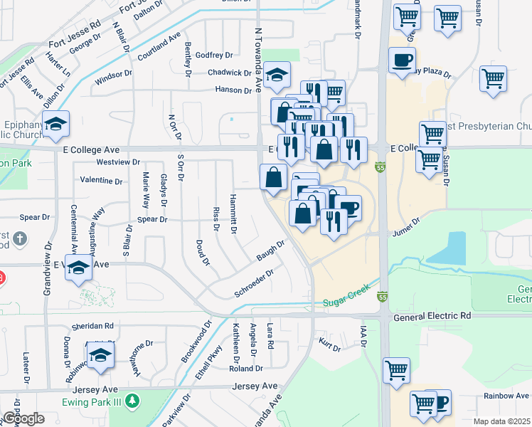 map of restaurants, bars, coffee shops, grocery stores, and more near 209 Towanda Avenue in Normal