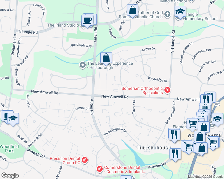 map of restaurants, bars, coffee shops, grocery stores, and more near 201 Columbia Common in Somerset County