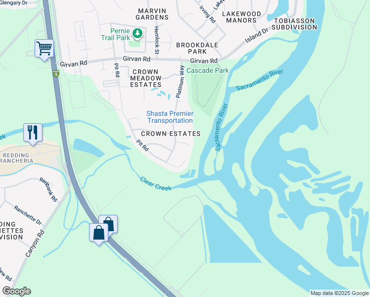 map of restaurants, bars, coffee shops, grocery stores, and more near 2751 Garnet Court in Redding