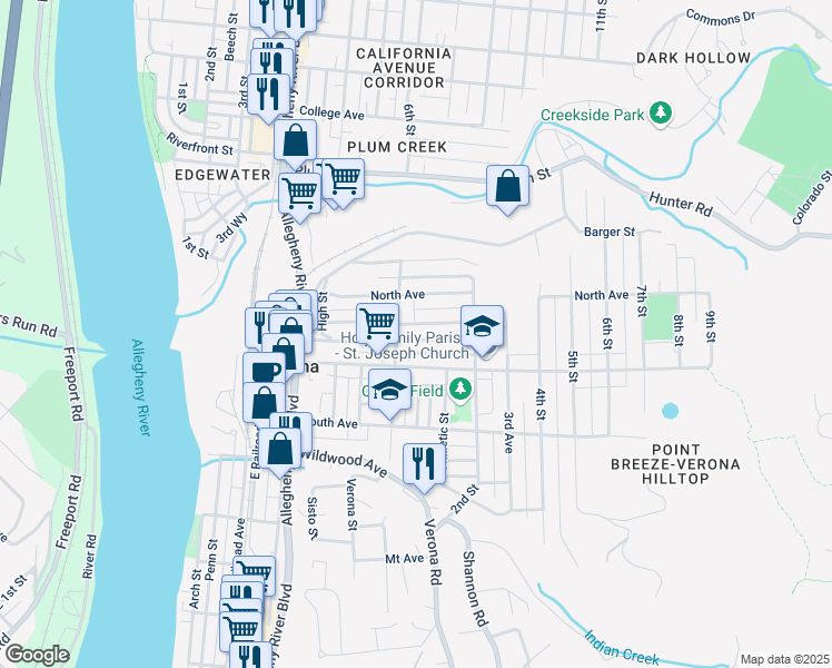 map of restaurants, bars, coffee shops, grocery stores, and more near 519 Spruce Street in Verona