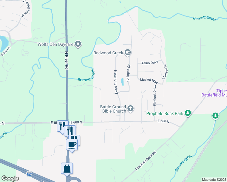 map of restaurants, bars, coffee shops, grocery stores, and more near 6124 Naschette Parkway in West Lafayette