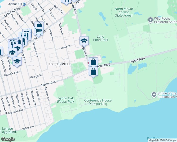 map of restaurants, bars, coffee shops, grocery stores, and more near 78 Lerer Lane in Staten Island