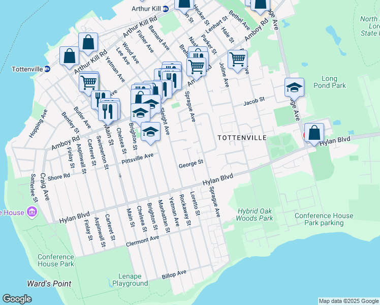 map of restaurants, bars, coffee shops, grocery stores, and more near 16 Petunia Court in Staten Island