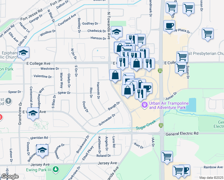map of restaurants, bars, coffee shops, grocery stores, and more near 209 Towanda Avenue in Normal