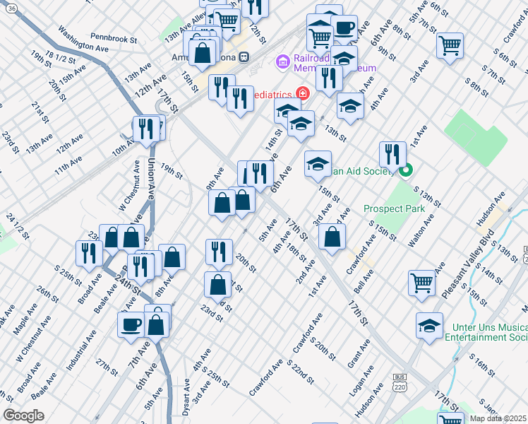 map of restaurants, bars, coffee shops, grocery stores, and more near 1711 6th Avenue in Altoona