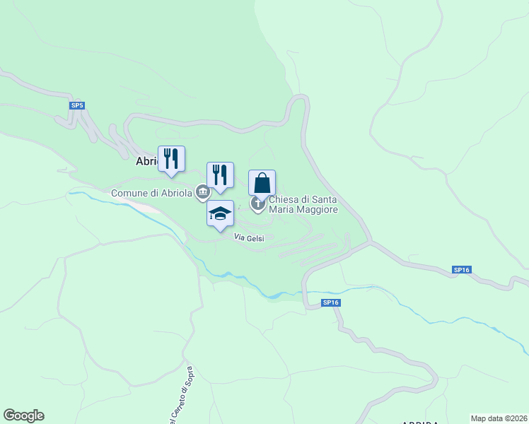 map of restaurants, bars, coffee shops, grocery stores, and more near 30 Via Bruno Decio in Abriola