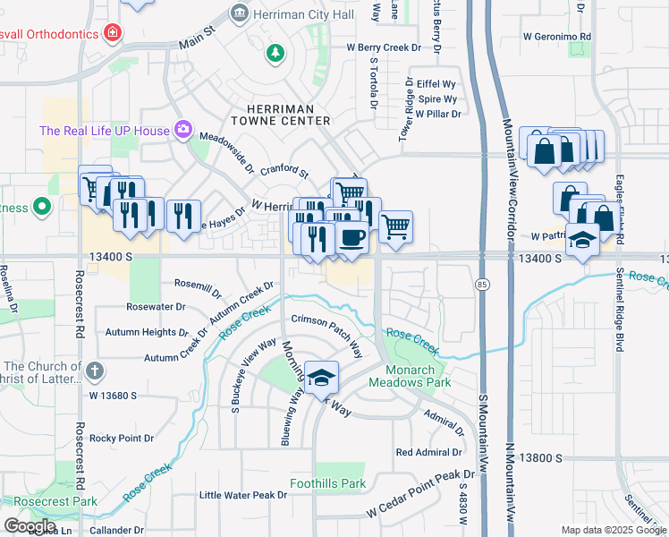 map of restaurants, bars, coffee shops, grocery stores, and more near 5083 13400 South in Herriman