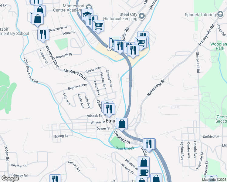 map of restaurants, bars, coffee shops, grocery stores, and more near 23 Mount Hope Street in Pittsburgh