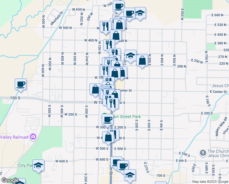 map of restaurants, bars, coffee shops, grocery stores, and more near 5 South Main Street in Heber City