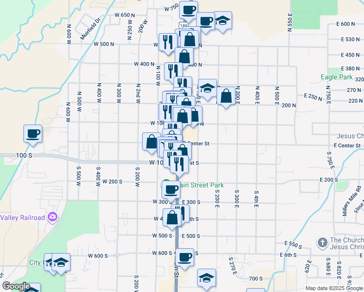 map of restaurants, bars, coffee shops, grocery stores, and more near 5 South Main Street in Heber City