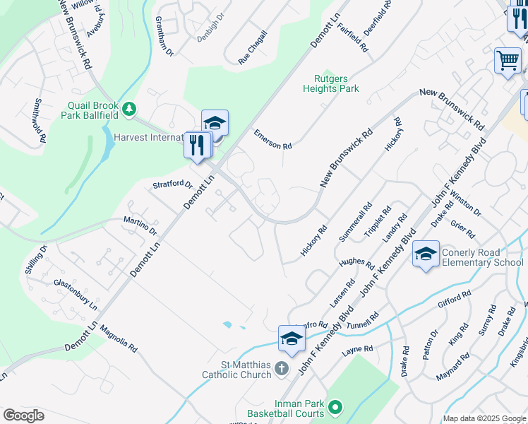 map of restaurants, bars, coffee shops, grocery stores, and more near 127 Bayberry Drive in Franklin Township