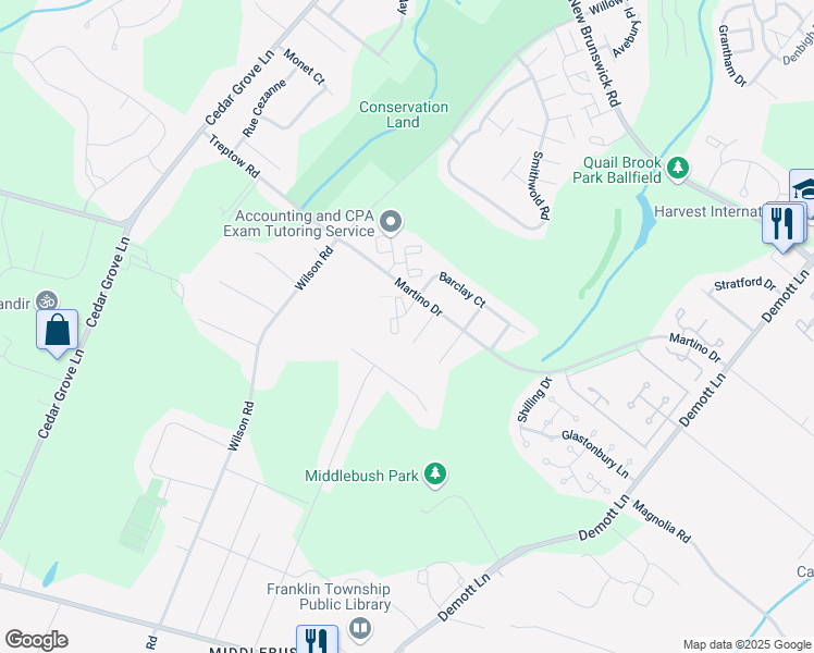map of restaurants, bars, coffee shops, grocery stores, and more near 444 Windsor Court in Franklin Township