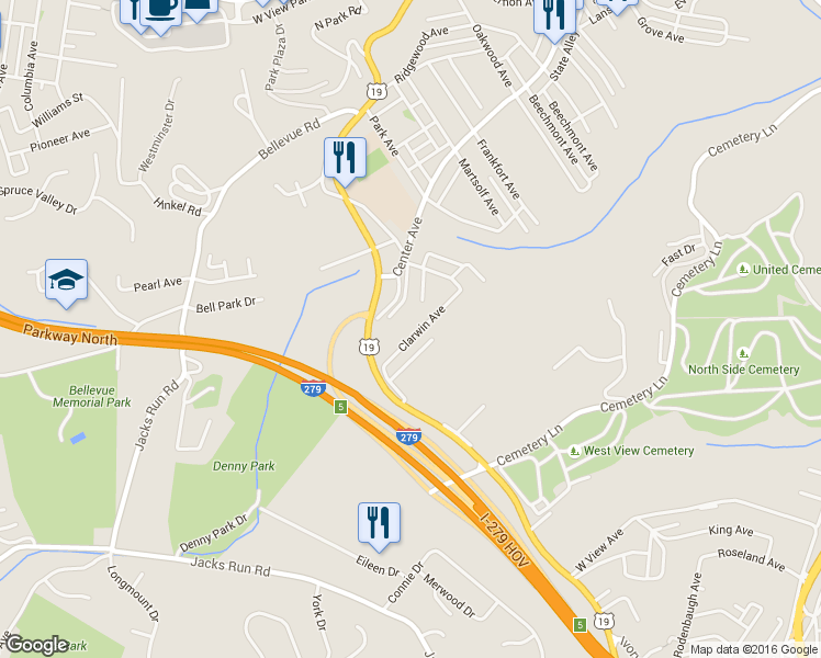map of restaurants, bars, coffee shops, grocery stores, and more near 5231 Clarwin Avenue in Pittsburgh