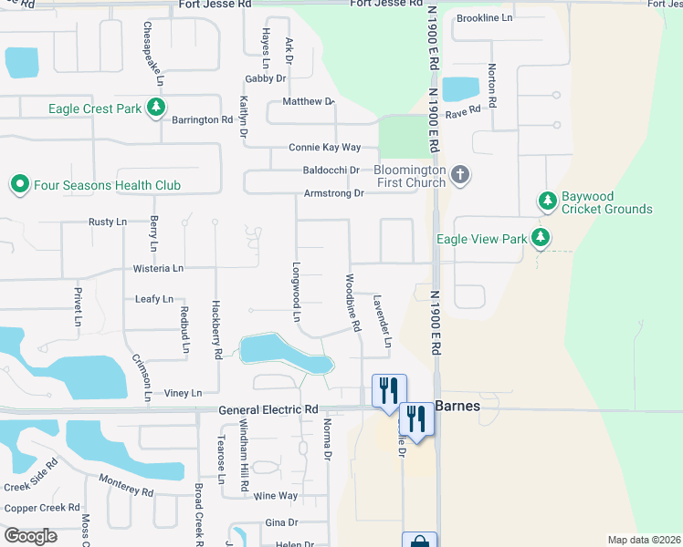 map of restaurants, bars, coffee shops, grocery stores, and more near 2005 Woodbine Road in Bloomington