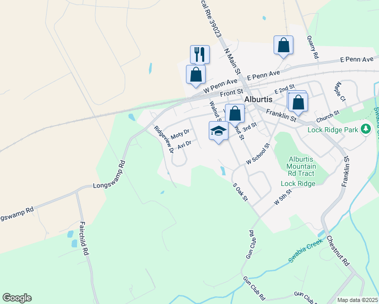 map of restaurants, bars, coffee shops, grocery stores, and more near 316 Ridgeview Dr in Alburtis