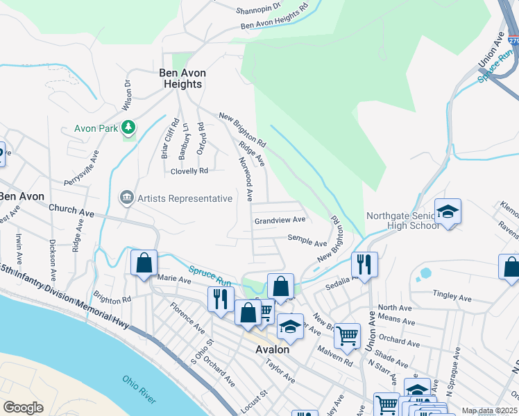 map of restaurants, bars, coffee shops, grocery stores, and more near 616 City View Ave in Pittsburgh