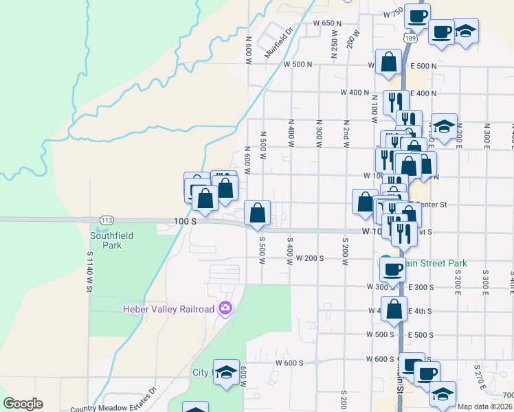 map of restaurants, bars, coffee shops, grocery stores, and more near 513 West Center Street in Heber City
