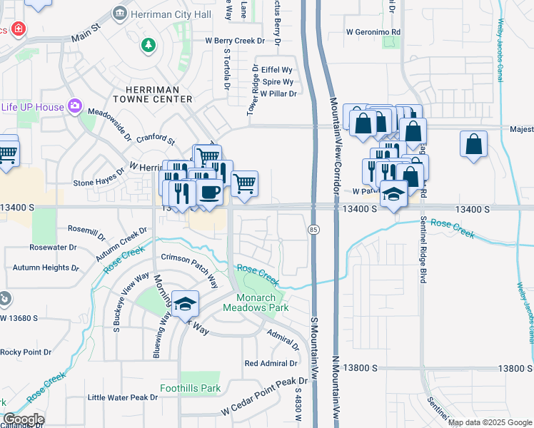 map of restaurants, bars, coffee shops, grocery stores, and more near 4922 West Duncan Meadow Lane in Riverton
