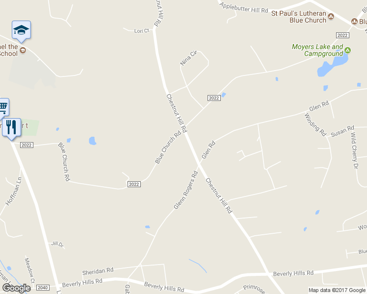 map of restaurants, bars, coffee shops, grocery stores, and more near 5850 Chestnut Hill Road in Coopersburg