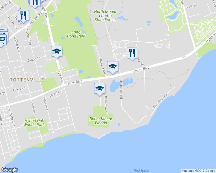 map of restaurants, bars, coffee shops, grocery stores, and more near 433 Richard Avenue in Staten Island