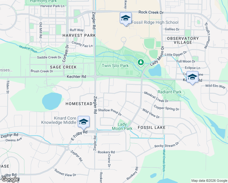 map of restaurants, bars, coffee shops, grocery stores, and more near 3235 Muskrat Creek Drive in Fort Collins