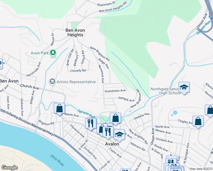 map of restaurants, bars, coffee shops, grocery stores, and more near 616 City View Avenue in Pittsburgh