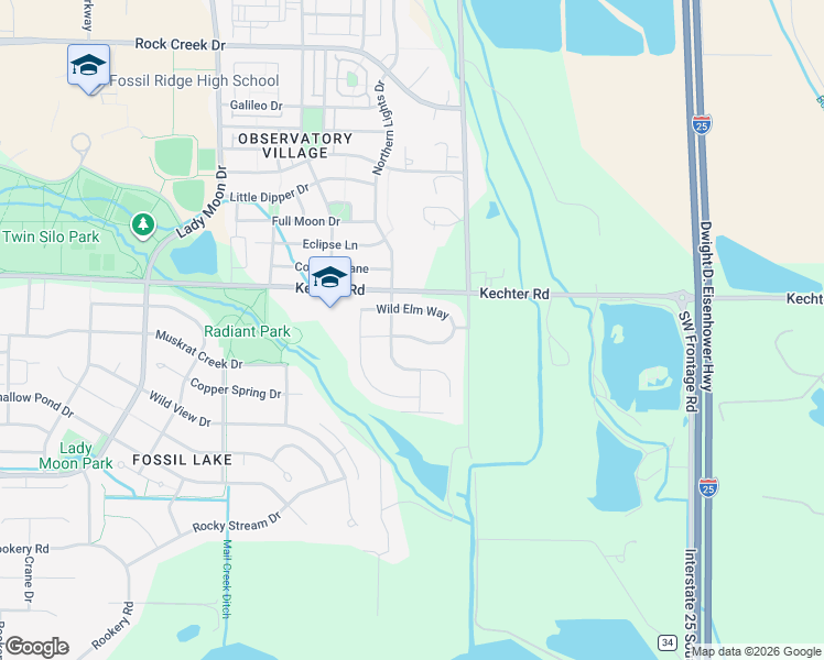 map of restaurants, bars, coffee shops, grocery stores, and more near 3920 Oak Shadow Way in Fort Collins