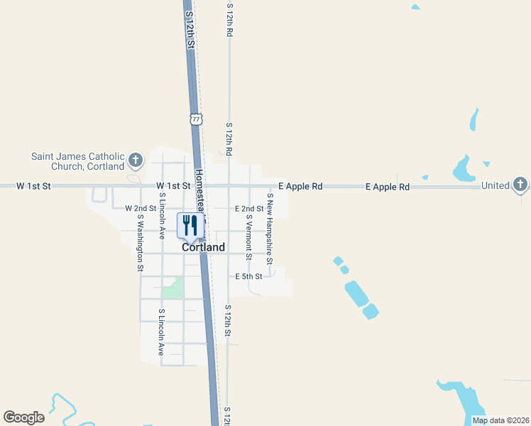 map of restaurants, bars, coffee shops, grocery stores, and more near 205 South New Hampshire Street in Cortland