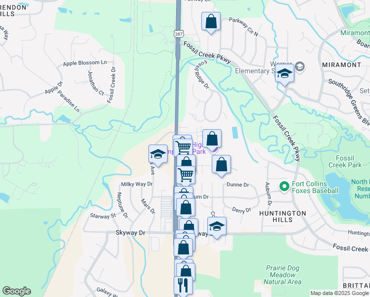 map of restaurants, bars, coffee shops, grocery stores, and more near 5716 S College Ave in Fort Collins