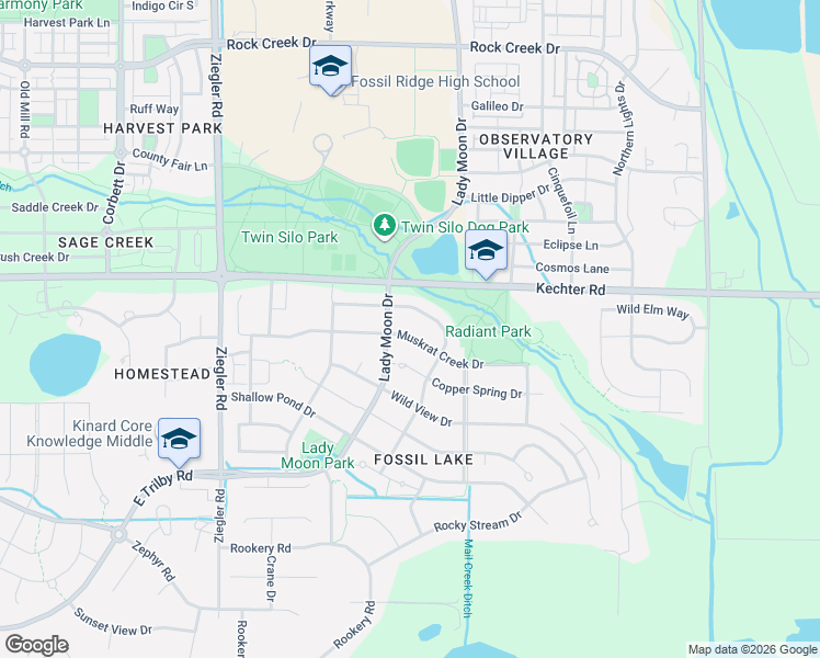 map of restaurants, bars, coffee shops, grocery stores, and more near 3502 Muskrat Creek Drive in Fort Collins