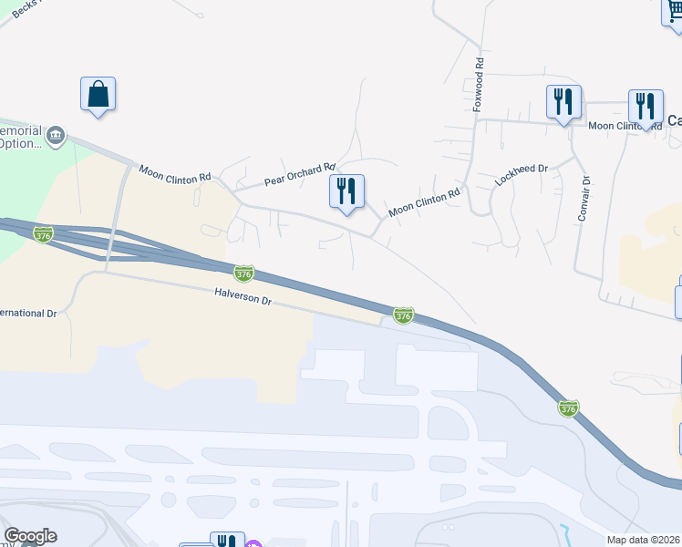 map of restaurants, bars, coffee shops, grocery stores, and more near 114 McLaughlin Road in Coraopolis