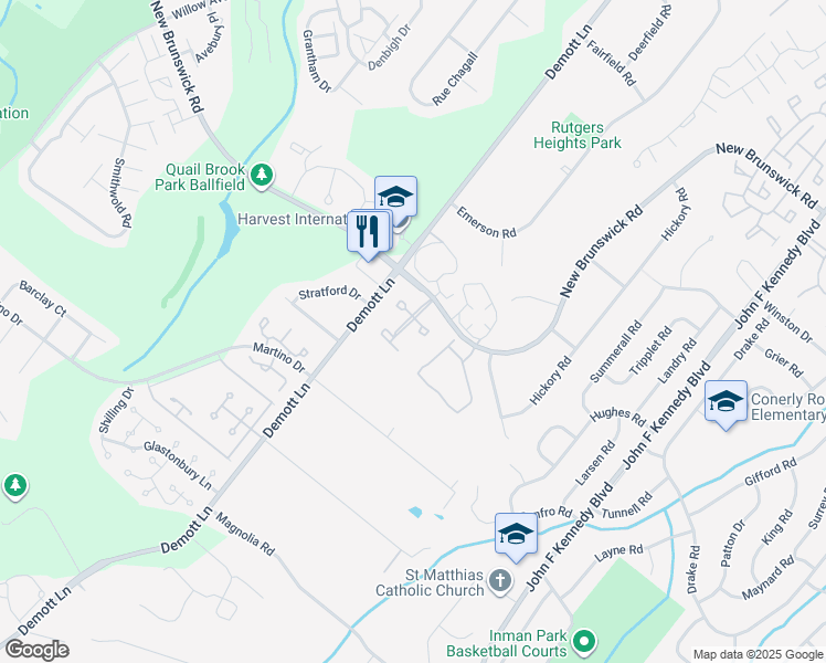 map of restaurants, bars, coffee shops, grocery stores, and more near 35 Almond Drive in Franklin Township