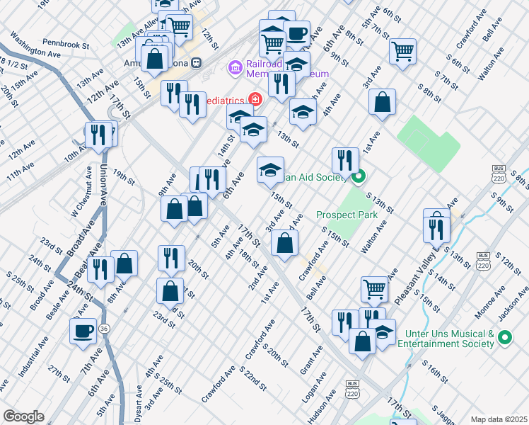 map of restaurants, bars, coffee shops, grocery stores, and more near 1519-31 4th Ave in Altoona