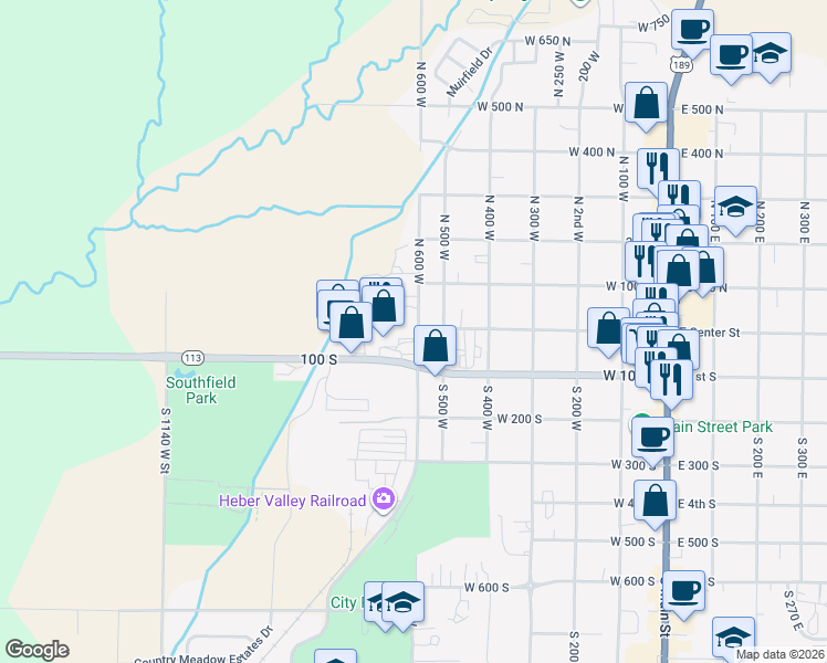 map of restaurants, bars, coffee shops, grocery stores, and more near 513 West Center Street in Heber City