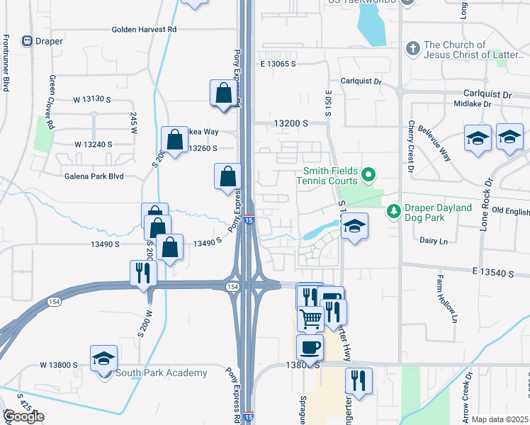 map of restaurants, bars, coffee shops, grocery stores, and more near 13411 Yellow Cliff Drive in Draper