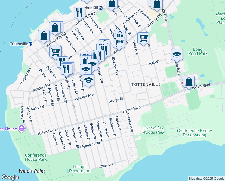map of restaurants, bars, coffee shops, grocery stores, and more near 405 Sleight Avenue in Staten Island