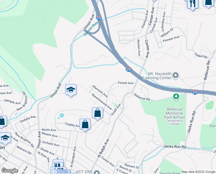 map of restaurants, bars, coffee shops, grocery stores, and more near 934 Forest Avenue in Bellevue