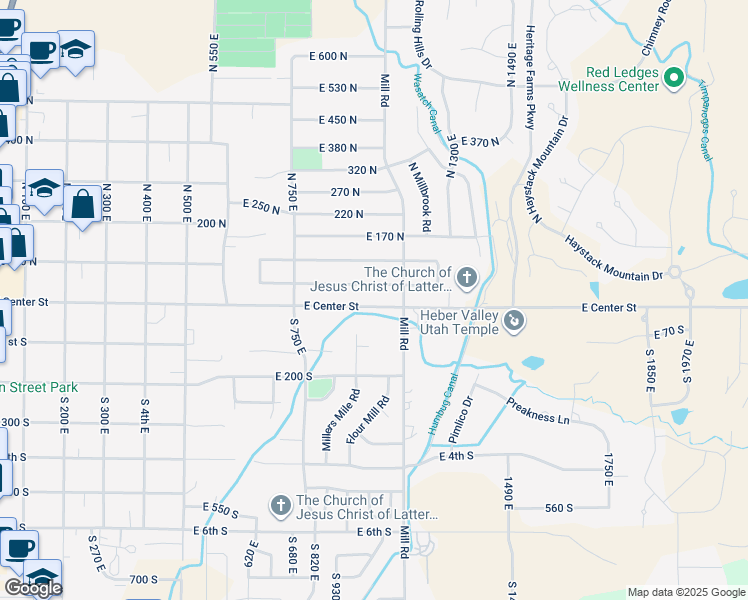 map of restaurants, bars, coffee shops, grocery stores, and more near 1069 East Center Street in Heber City