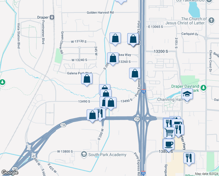 map of restaurants, bars, coffee shops, grocery stores, and more near 13401 South 200 West in Draper